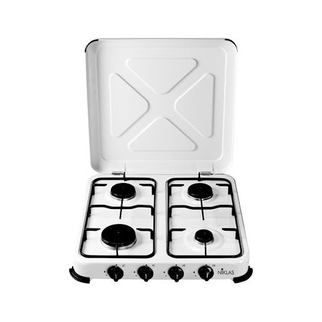 Quemador de gas de 4 fuegos 52x52x10 cm – Acero porcelánico blanco – Tapa abatible