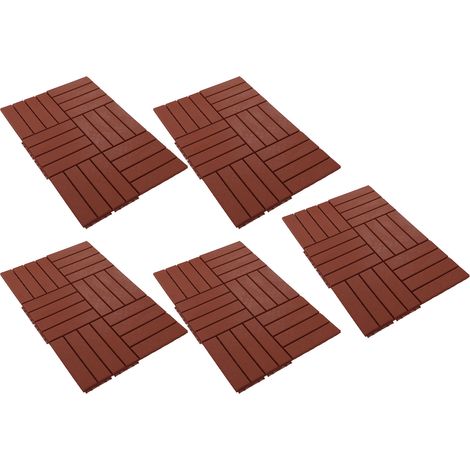 Lot de 30 dalles de sol clipsables antidérapantes, lames plastique imperméable pour terrasse extérieure et jardin, couleur marron (1/5)