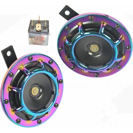 Klaxon de Voiture Électrique 135DB - Avertisseur Sonore Fort Aigus Bass Metal Double Horn Kit pour Tous Véhicules 12V Camion Train (1/5)