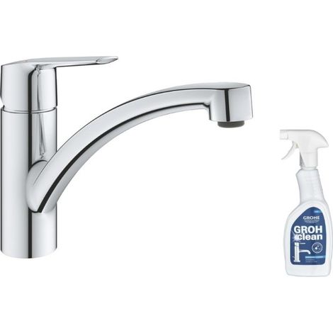 Robinet de cuisine bec bas GROHE Start 2021 chromé + nettoyant GrohClean