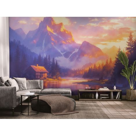 Papier peint Paysage – lac de montagne au coucher du soleil - 150 x 250 cm (1/2)