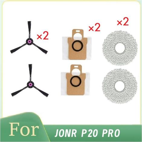 6 Pièces de Rechange pour Jonr P20 Pro Aspirateur Robot à Vidage Automatique, Brosse Latérale, Chiffon, Sac à Poussière (1/4)