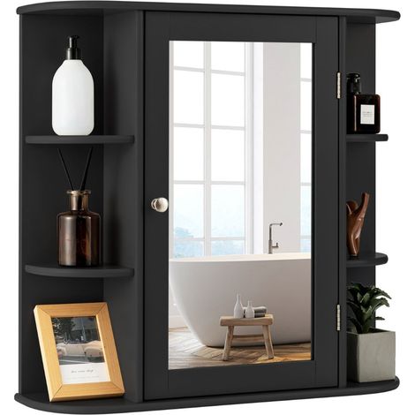 Mobiletto da bagno sospeso 65 x 17 x 64 cm spazio ottimale con specchio moderno in MDF nero 200012754