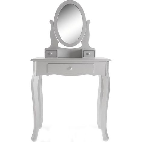 Specchio per trucco tolette con 3 cassetti argento contenitore porta gioielli da casa mobile in legno (1/5)