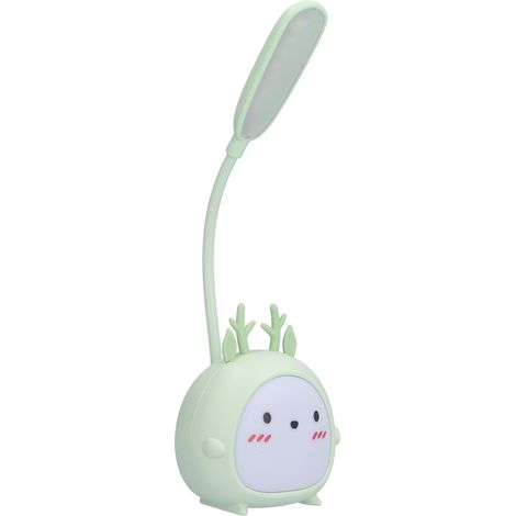 Lampe de table LED en forme d'animal, rechargeable par USB, protection des yeux, idéale pour la chambre ou le bureau (verte).