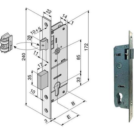 Serrure multipoint en applique – Sens de pose réversible – Pêne réversible – Entraxe 20/25/30/35 mm – Boîtier 33/37/42/47x172 mm – Welka