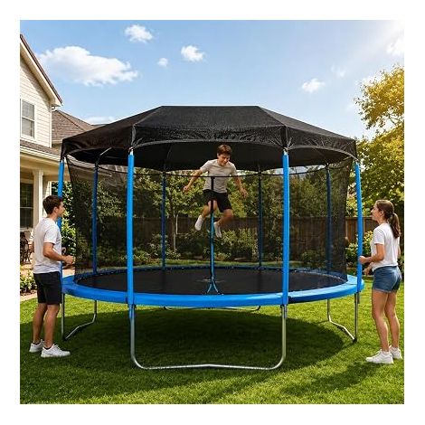 Trampoline Cover 366 8 Bars, Anti-UV Protection Trampoline, Trampoline Cover with Ropes, Trampoline Accessory for Outdoor (1/5)