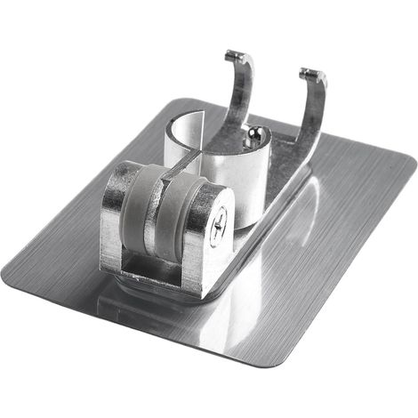 Support mural réglable en aluminium pour pommeau de douche, sans perçage, robuste, compatible avec les douches à main G1/2 sur une paroi de douche en verre lisse. Noir et argent. (1/5)