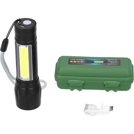 Tragbare, USB-wiederaufladbare Taschenlampe mit Zoomfunktion und COB-Seitenlicht (1/5)