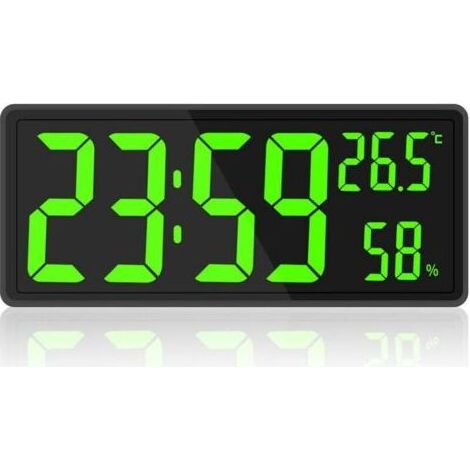 Horloge numérique grand écran - Grande horloge murale numérique avec température et humidité - Horloge murale numérique avec chiffres LED pour chambre - Bureau - Lecture claire pour les personnes âgé (1/4)