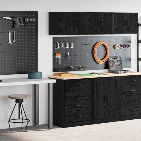 Garagenschränke 2 Stk. Schwarz Holzwerkstoff