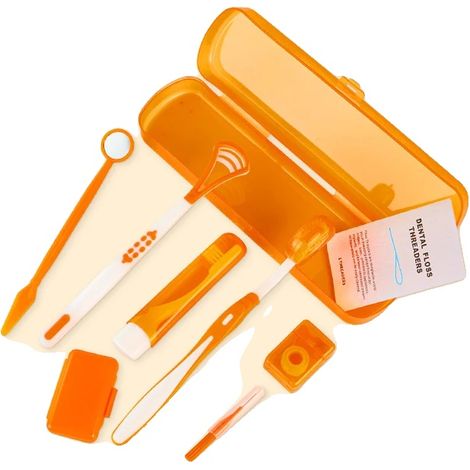 Kit di spazzolini interdentali, set da 8 pezzi, strumenti per la cura dentale, arancione (1/2)