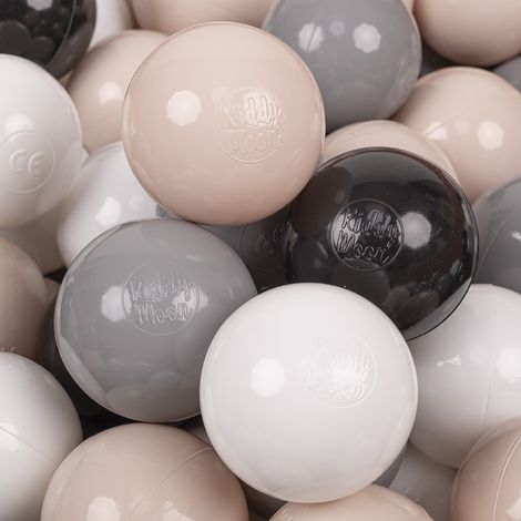 KiddyMoon 50 Balles/7Cm Balles Colorées Plastique Pour Piscine Enfant Bébé Fabriqué En EU, Beige Pastel/Gris/Blanc/Noir