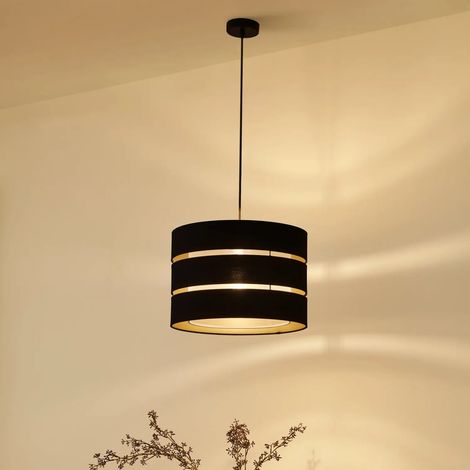 [GEBRAUCHT] B-Ware Lindby Hängeleuchte Pendelleuchte Tsomo Schwarz Stoff Deckenleuchte E27 Led 40cm