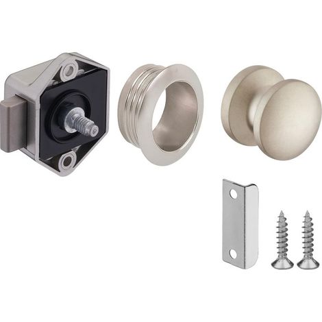 Serratura a bullone miniaturizzata a pressione con interasse di 15 mm, ideale per barche, roulotte, camper e furgoni, finitura nichel opaco. (1/5)