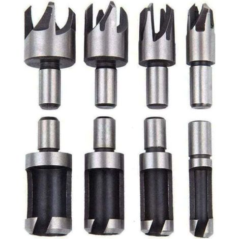 Trywise Ensemble de 8 forets à bouchons en bois (pour la fabrication de chevilles), outils de coupe pour la fabrication de bouchons, de chevilles, de montants et de tenons en bois (1/4)
