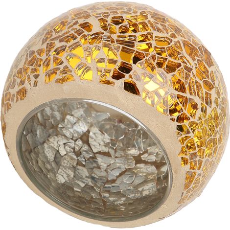 Bougeoir mosaïque artisanal, bougeoir romantique exquis en verre doré, porte-bougie chauffe-plat pour table à manger (1/5)