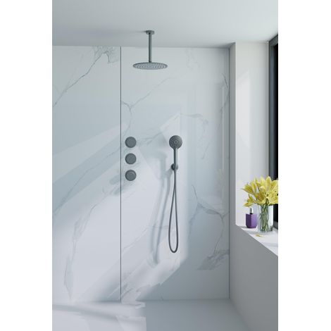 Fortifura Nebbio Ensemble de douche pluie - robinet encastré - élément encastré - coude de raccordement mural - flexible de douche lisse - douchette