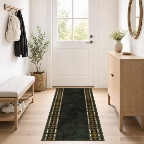 vidaXL Tappeto Runner FLORNES Tessuto Verde 67 x 150 cm PP 7 mm (1/4)