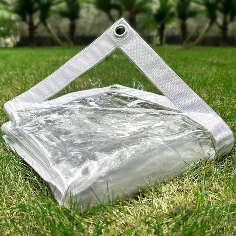 Bâche transparente très résistante en vinyle PVC imperméable avec bords renforcés à double couture pour plantes, jardin, poulailler, terrasse - 2,44 x 3,65 m (1/5)