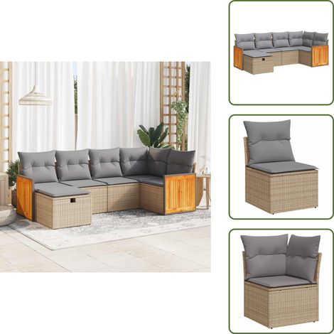 6-tlg. Garten-Sofagarnitur mit Kissen Beige Poly Rattan - Gartensofa Set - Garten Sofa Set - Outdoor Sofa Set - Garten Sofagarnitur (1/5)