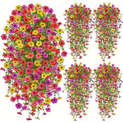 Set mit 4 künstlichen Hängeblumen, UV-beständig, für den Innen- und Außenbereich (1/5)