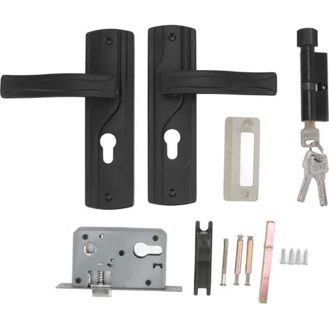 Manganese steel door handle lock – Silent bearing – Universal set with keys – For interior doors, black (1/5)