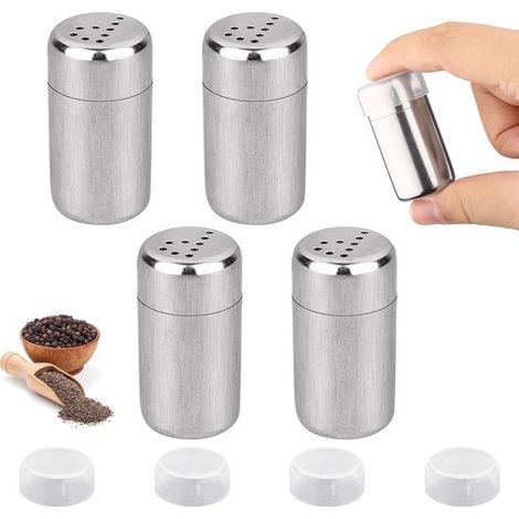 Carming - Mini salières - Mini salières à épices - Distributeur de sel - Couvercle à vis étanche - Dosage précis - Acier inoxydable 304 - Compact et léger - Idéal pour les déplacements - Lot de 4 (1/5)
