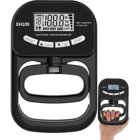 Dinamómetro electrónico de mano, entrenador y probador de fuerza de hasta 180 kg para atletas y entrenamiento en casa. (1/5)