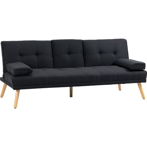 Schlafsofa, Gästebett, verstellbare Rückenlehne, klappbarer Tisch, 181x77x78 cm, Schwarz