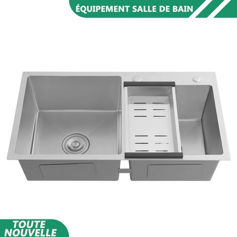 WAOBDLA Évier de cuisine en acier inoxydable Évier de cuisine double bol 30.7116.938.27in avec panier de drain (1/5)