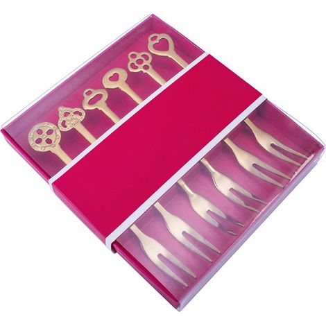 Lot de 5 fourchettes à fruits en acier inoxydable à 2 dents, petites fourchettes dorées pour cocktails, amuse-gueules et desserts. (1/5)