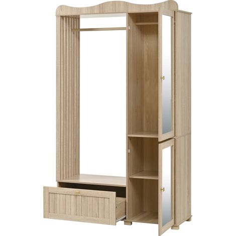 ELVMI Armadio Aperto con 2 Ante, 1 Cassetto e Specchio Intero per Camera da Letto in MDF 115,5 × 38,5 × 194,5 cm Rovere (1/5)