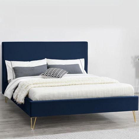 Struttura letto in velluto blu e ottone 140x190 cm RIVERSIDE