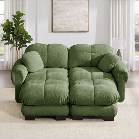 Divano modulare 190x149x90 cm, configurazione U o L, con pouf mobile e cuscino, chenille verde (1/5)