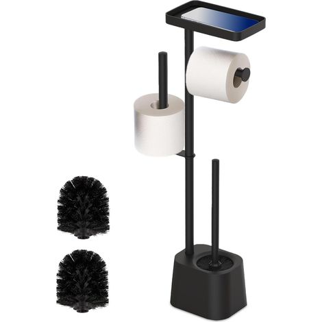 Serviteur WC, décoratif et Pratique, Non Fixe, Brosse et Porte-Brosse, HxLxP: 65,5x29x11,5 cm, Noir (1/5)