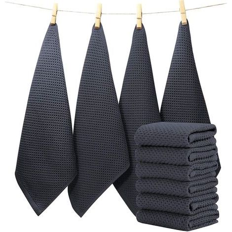 Lot de 6 torchons de cuisine gris foncé, set de torchons en coton Torchons 33x33 cm (1/5)