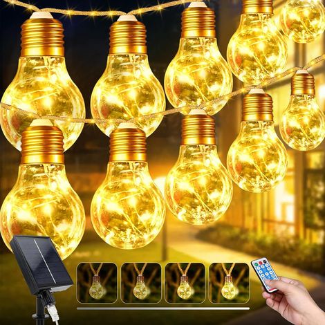 5M Guirlande Guinguette Exterieur Solaire, 10 LED Ampoules Guirlande Lumineuses Solaires Exterieur, 149LEDs 8 Modes Étanche Guirlande Solaire Exterieu pour Jardin Terrasse Mariage Noël (1/5)