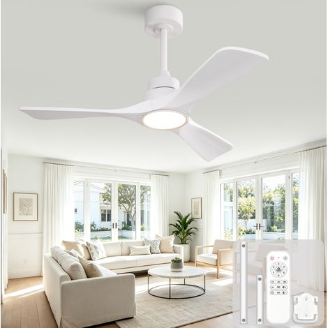 Ventilateur de plafond 106 cm, avec lumière LED, télécommande, silencieux, 6 vitesses, réversible, blanc