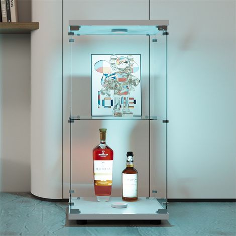 Vitrina 40x36x86 cm con iluminación LED - armario con estantes - ideal para salón y oficina - Blanco
