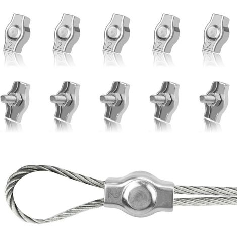 10Pcs M2 Stainless Steel Cable Clips Wire Rope Clamps Clips for Fixing 2mm Wire Ropes Clotheslines Sun Sails (1/5)