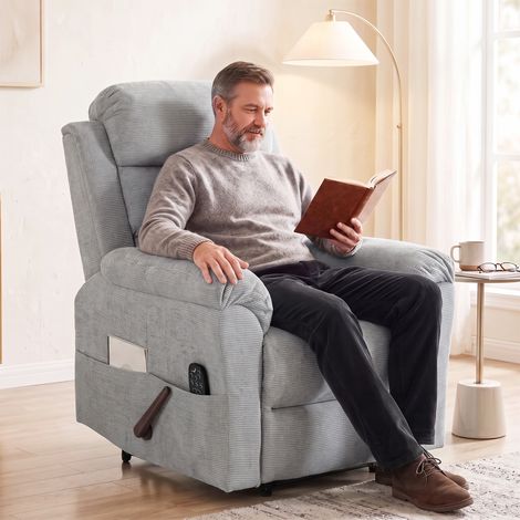 Fauteuil Relax Massage Inclinable 135° avec Chauffage, Tête Réglable, Tissu Chenille Gris Clair, Pliable et Confortable (1/5)