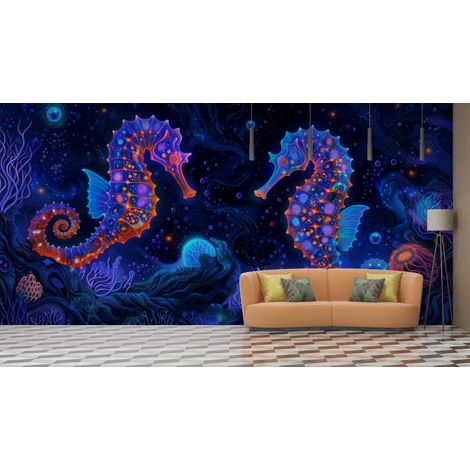 Papier peint animaux couple dhippocampes magiques - 150 x 250 cm (1/2)
