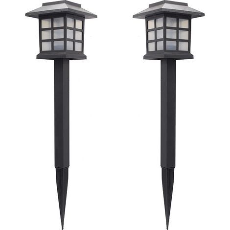 Lot de 6 lampes solaires piquet 8h autonomie – Plastique noir – Éclairage extérieur LED avec interrupteur crépusculaire (1/5)