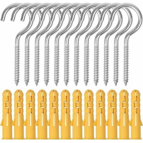 RHG 12 Stück große Schraubösenhaken, M6 x 90 mm Edelstahl-Schraubhaken, Deckenschraubenhaken mit Verlängerungsrohren zum Aufhängen von Körben, Bechern, Wänden, Garten (A) (1/5)