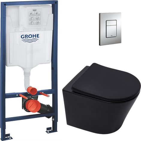 Pack WC Bâti-support Rapid SL + Cuvette SAT Infinitio noire mat + Abattant frein de chute + Plaque Chrome