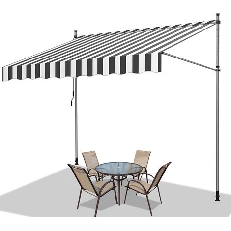 TolleTour Klemmmarkise mit Handkurbel, 300x120cm Balkonmarkise, UV-beständig 50+ höhenverstellbar Sonnenschutz ohne Bohren für Terrasse und Balkon Grau Weiß