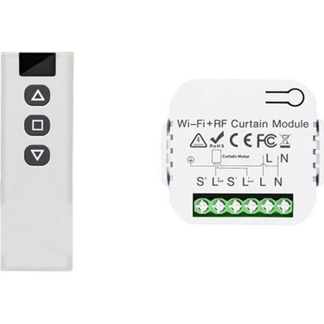 Interrupteur de Rideau Aveugle Tuya Smart Life WiFi 433Mhz avec TéLéCommande RF pour Commande de Volet Roulant éLectrique, 1RC 1RE (1/4)