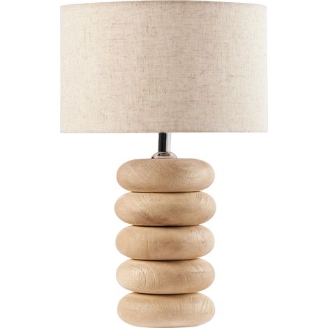 Lámpara de mesa moderna pantalla de tela de lino de algodón 41 cm una luz base de madera de mango marrón claro Betwa (1/5)