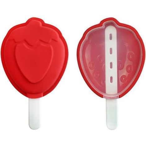 Erdbeer-Eisform aus Silikon mit Deckel – Rot – 13,3 x 8,3 x 2,8 cm, 1 Stück (1/5)